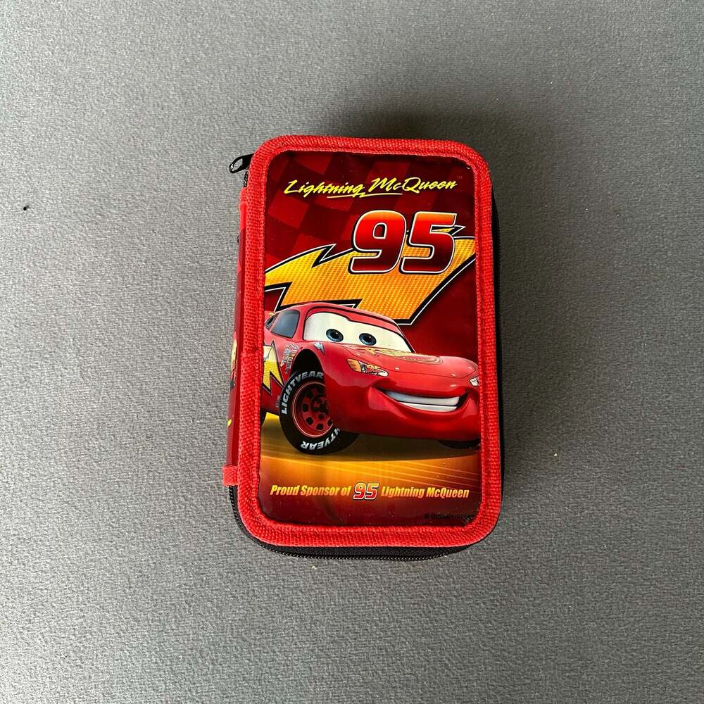 Disney Pixar Cars Lightning McQueen 3-Zipper 3D Embossed Stationery Pencil Case